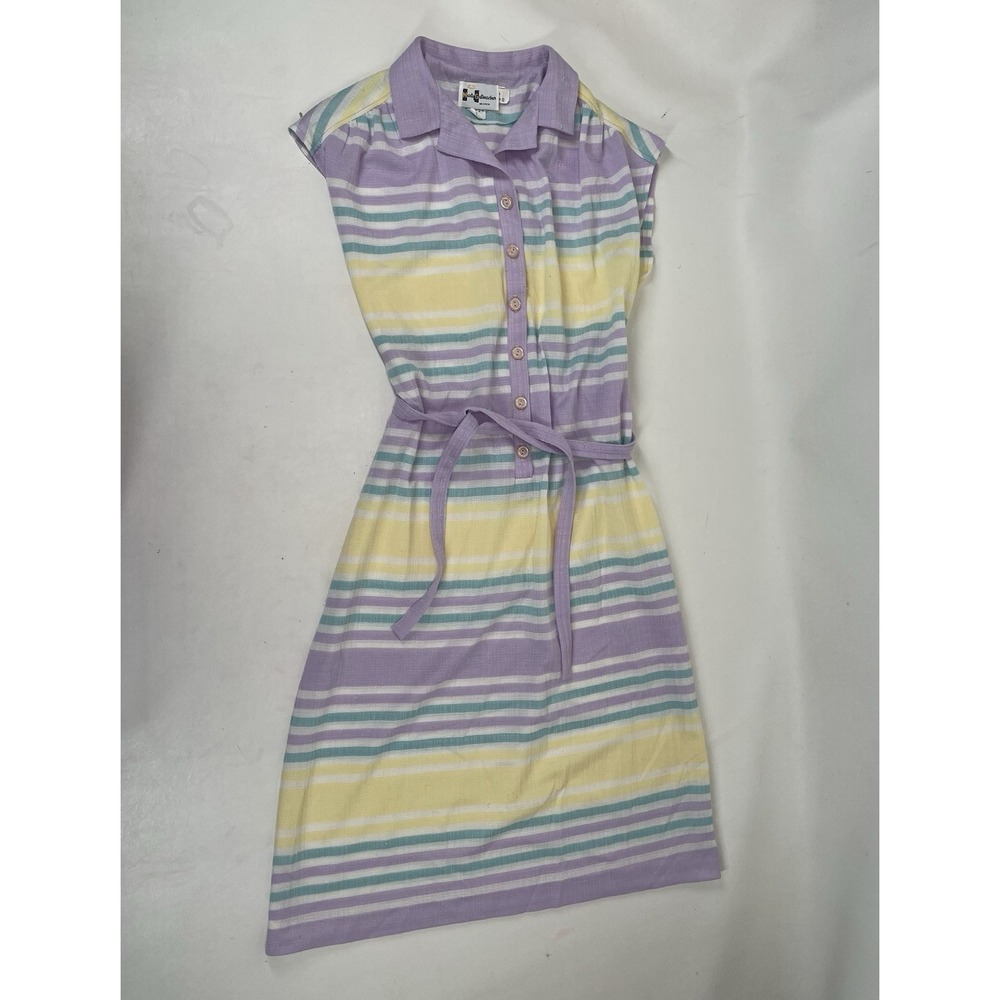 Marty‎ Gutmacher Striped Belted Button Front Dress Womens Size 12 Multicolor